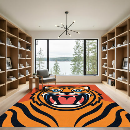 Vivid Roaring Tiger Head Accent Rug