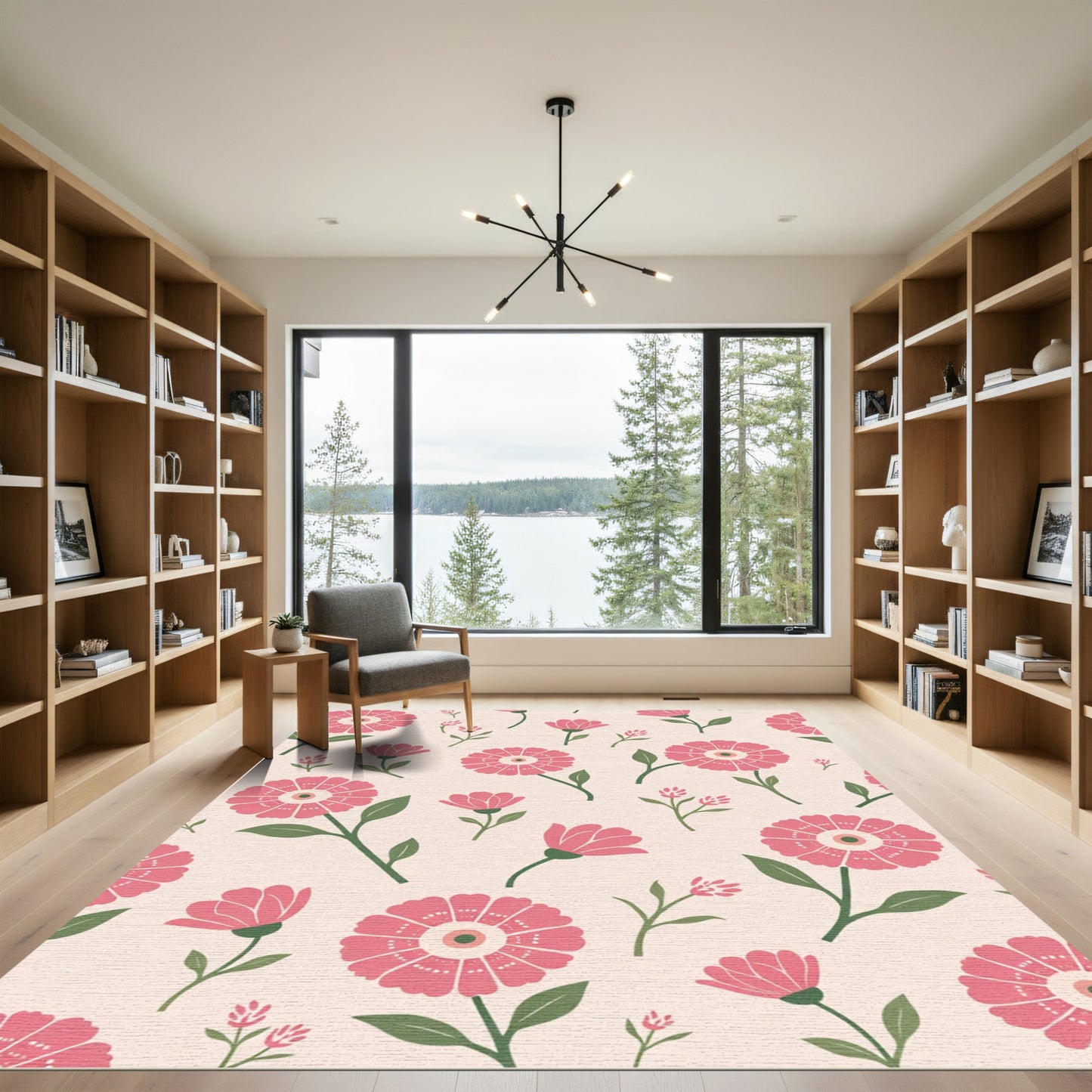 Pink Floral Arrangement Repeating Pattern Rug