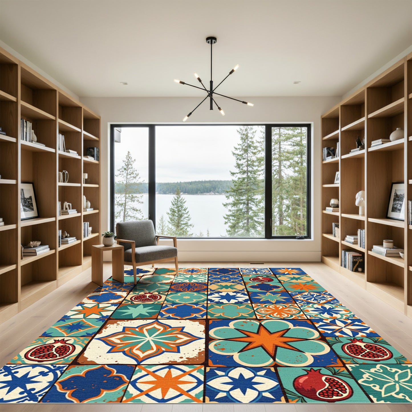 Colorful Pomegranate Medallion Tile Rug