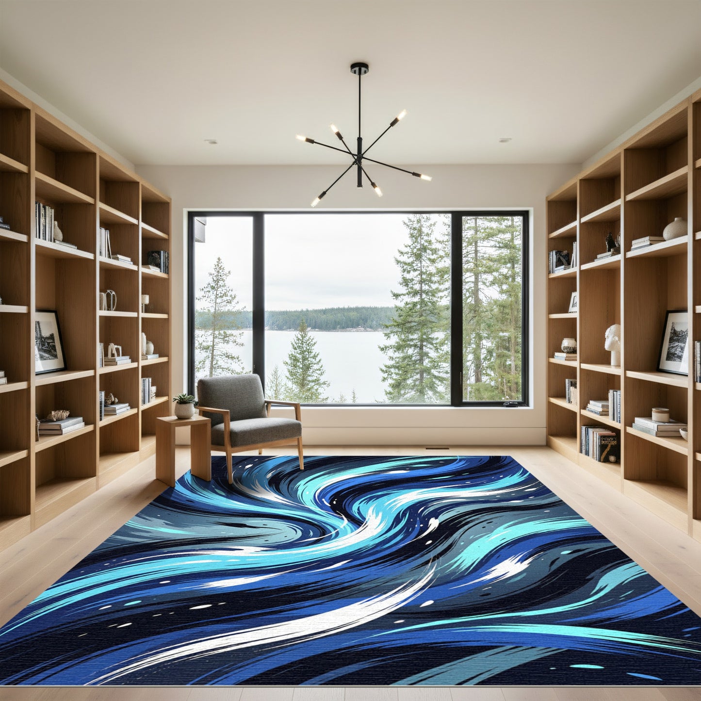 Dynamic Blue Swirl Motion Abstract Rug
