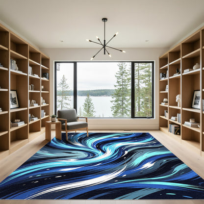 Dynamic Blue Swirl Motion Abstract Rug