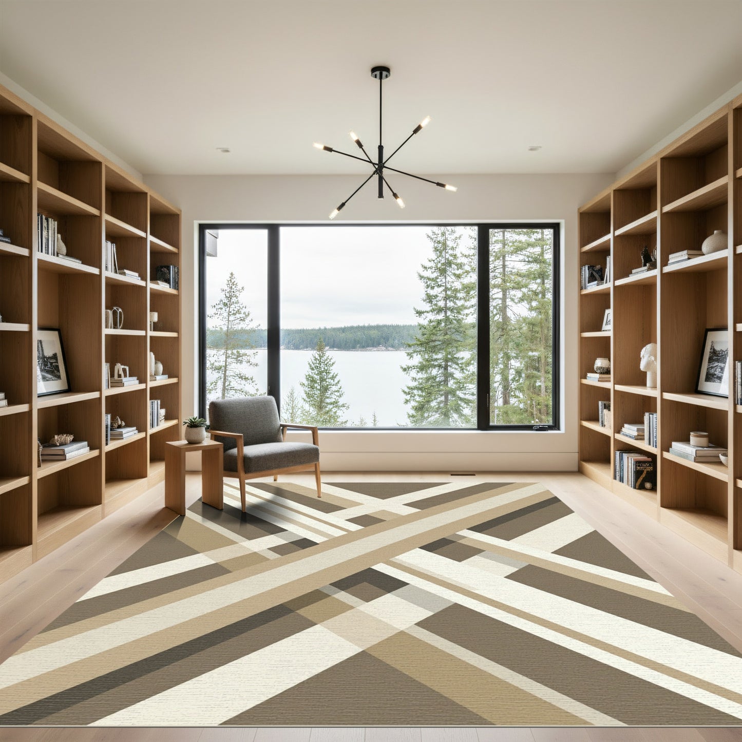 Minimalist Neutral Earth Tones Geometric Cross Rug