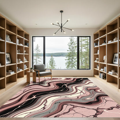 Blush Marble Swirl Veined Accents Rug