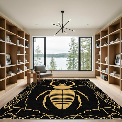 Golden Beetle Black Floral Border Rug