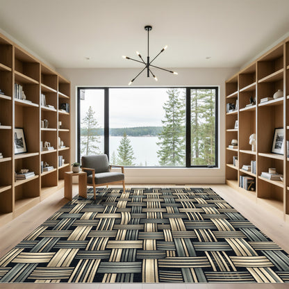 Woven Beige Grey Textured Stripes Rug