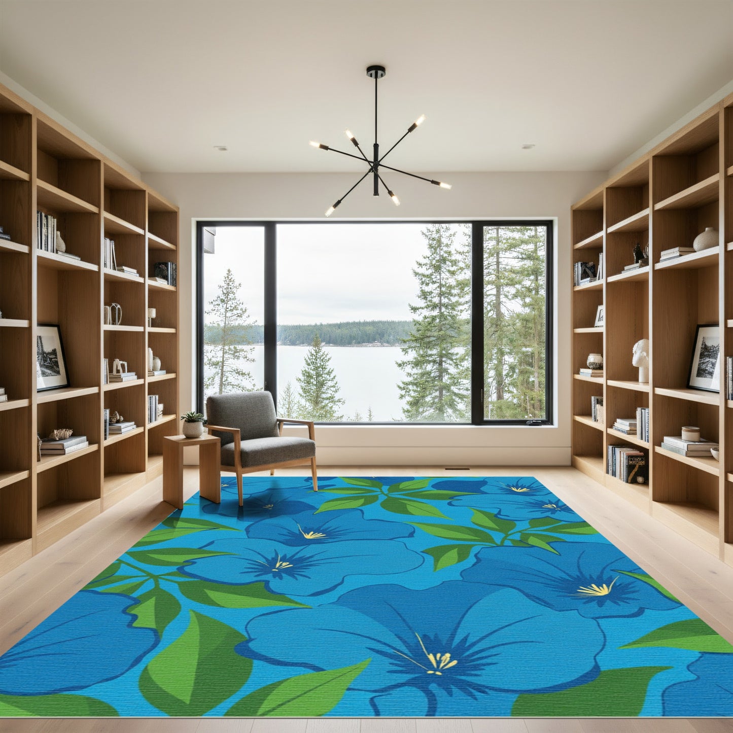 Vivid Blue Morning Glory Garden Rug