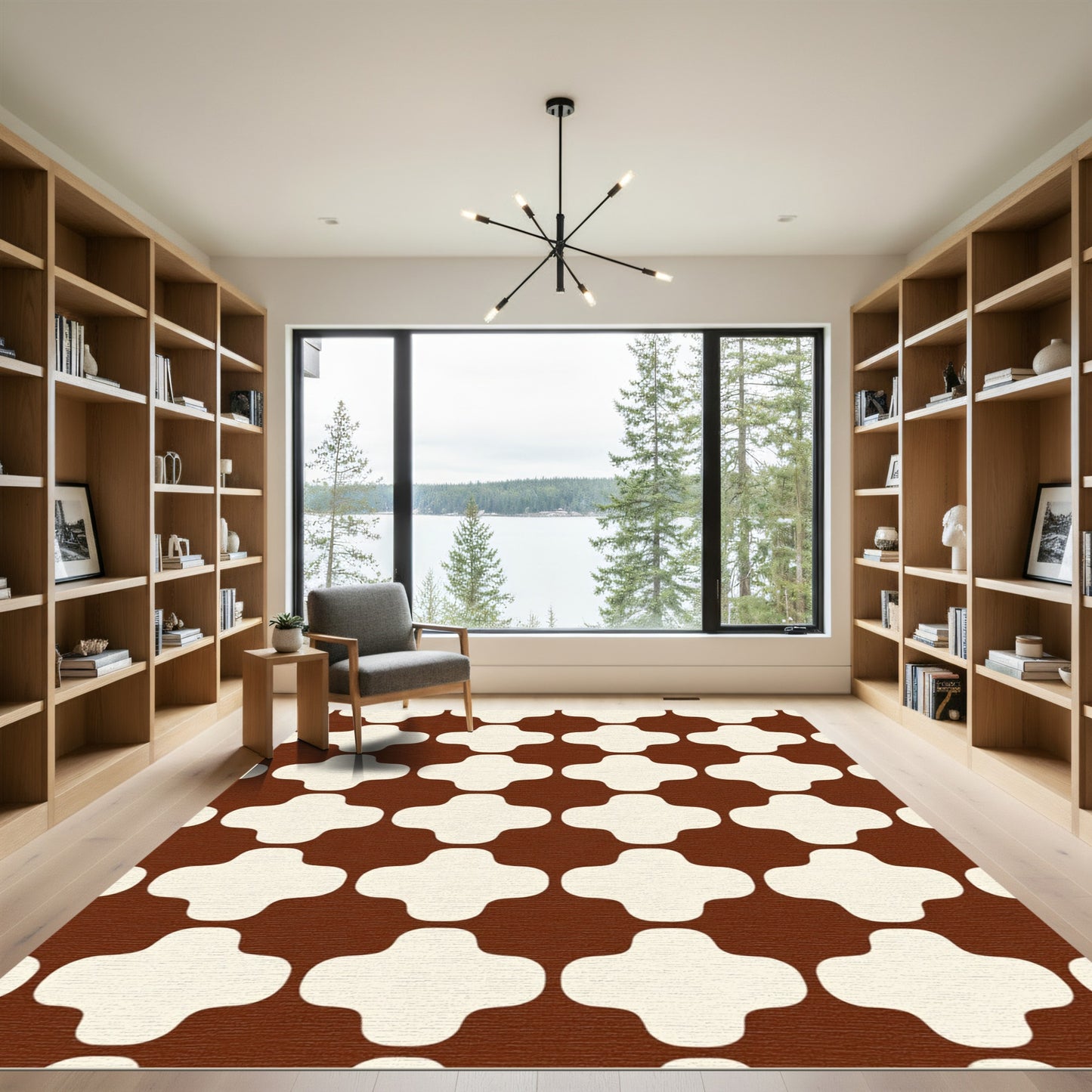 Brown Cream Quatrefoil Geometric Rug