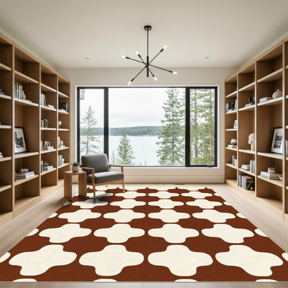Brown Cream Quatrefoil Geometric Rug