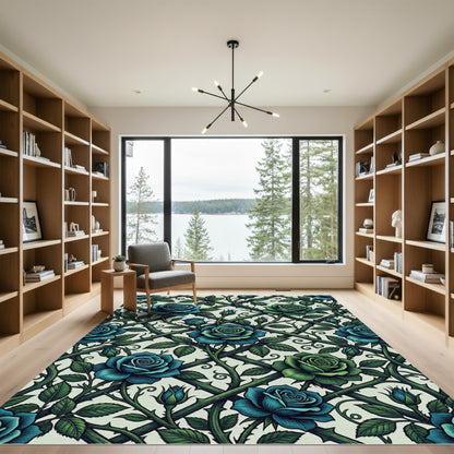 Lattice Deep Blue Rose Garden Rug