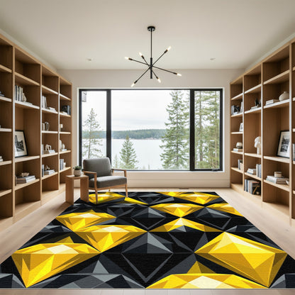 Modern Golden Geometric Diamond Grid Rug