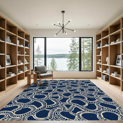 Navy Cream Flowing Organic Lines Rug