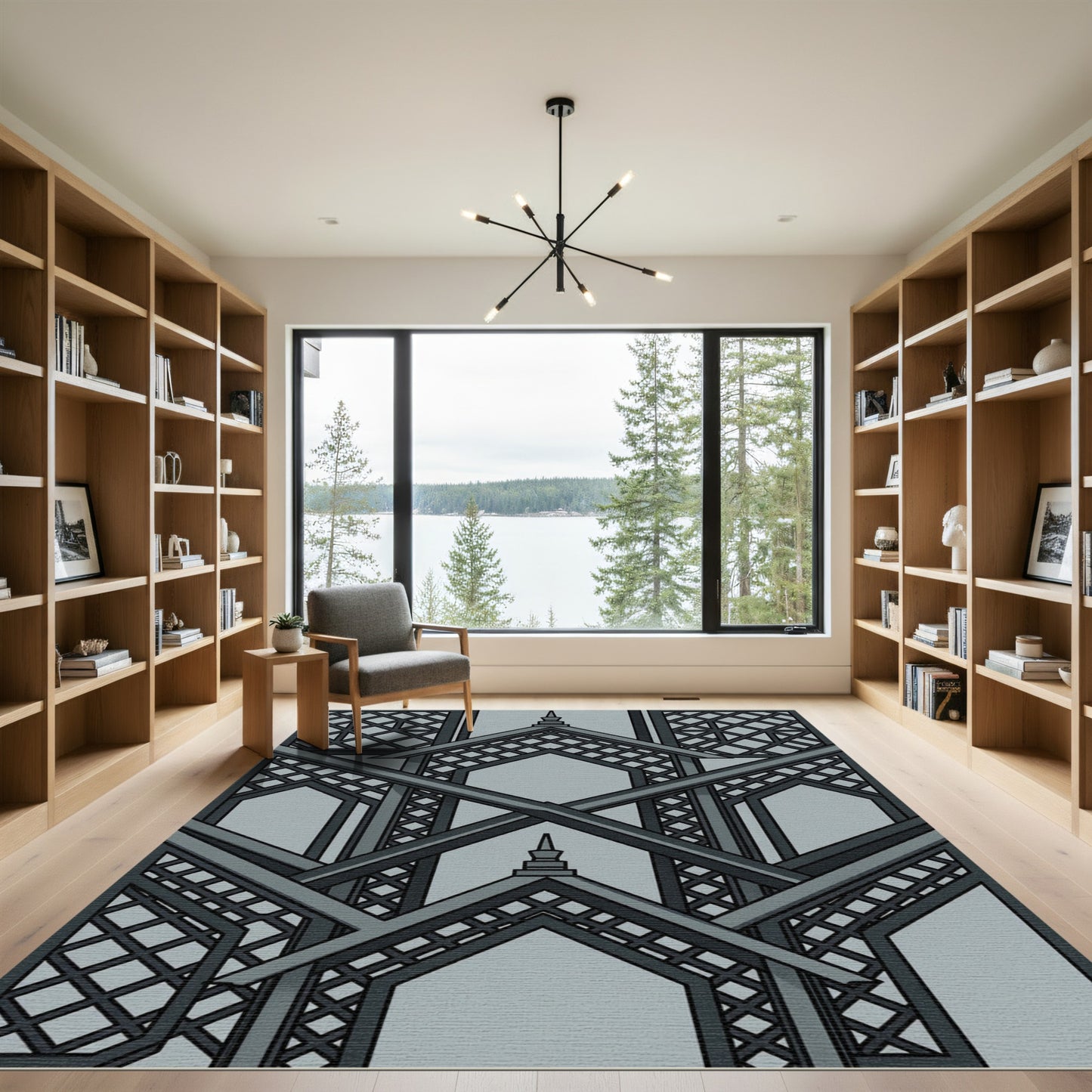 Monochromatic Geometric Architectural Lattice Art Rug