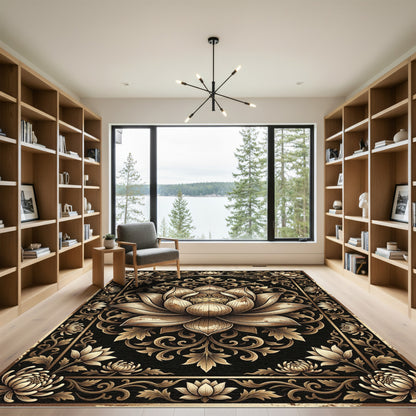 Golden Lotus Floral Ornate Rug