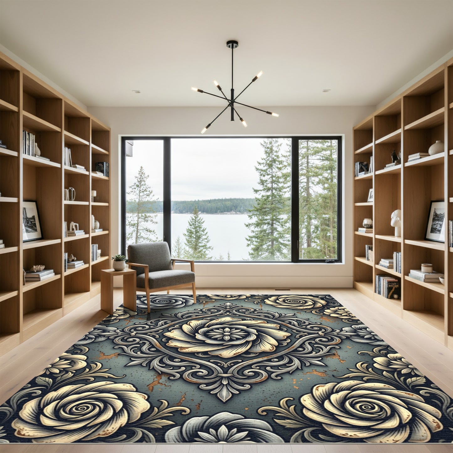 Vintage Metallic Floral Damask Rug