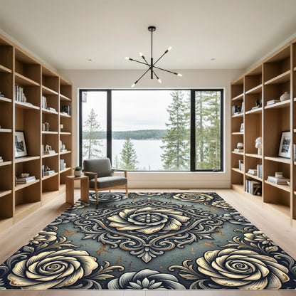 Vintage Metallic Floral Damask Rug