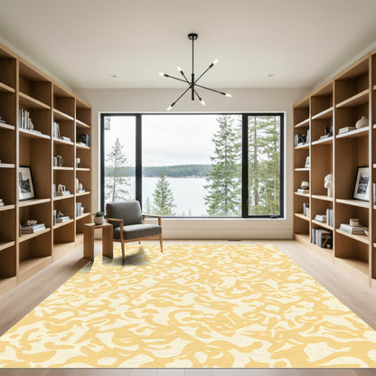 Soft Golden Abstract Swirl Design Rug