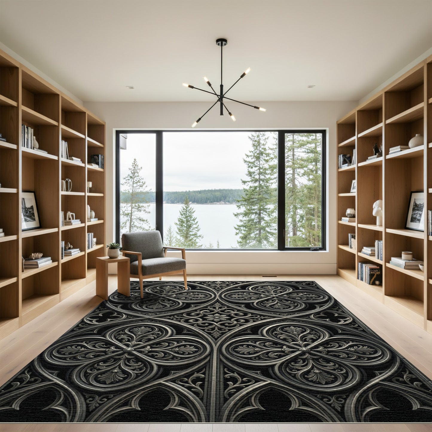 Ornate Silver Gothic Quatrefoil Rug