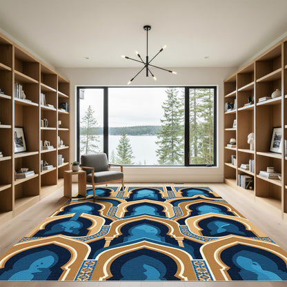 Golden Archway Blue Mosaic Geometric Rug