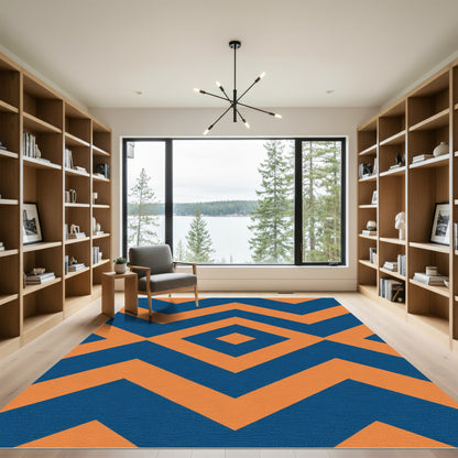 Indigo Orange Geometric Diamond Chevron Rug