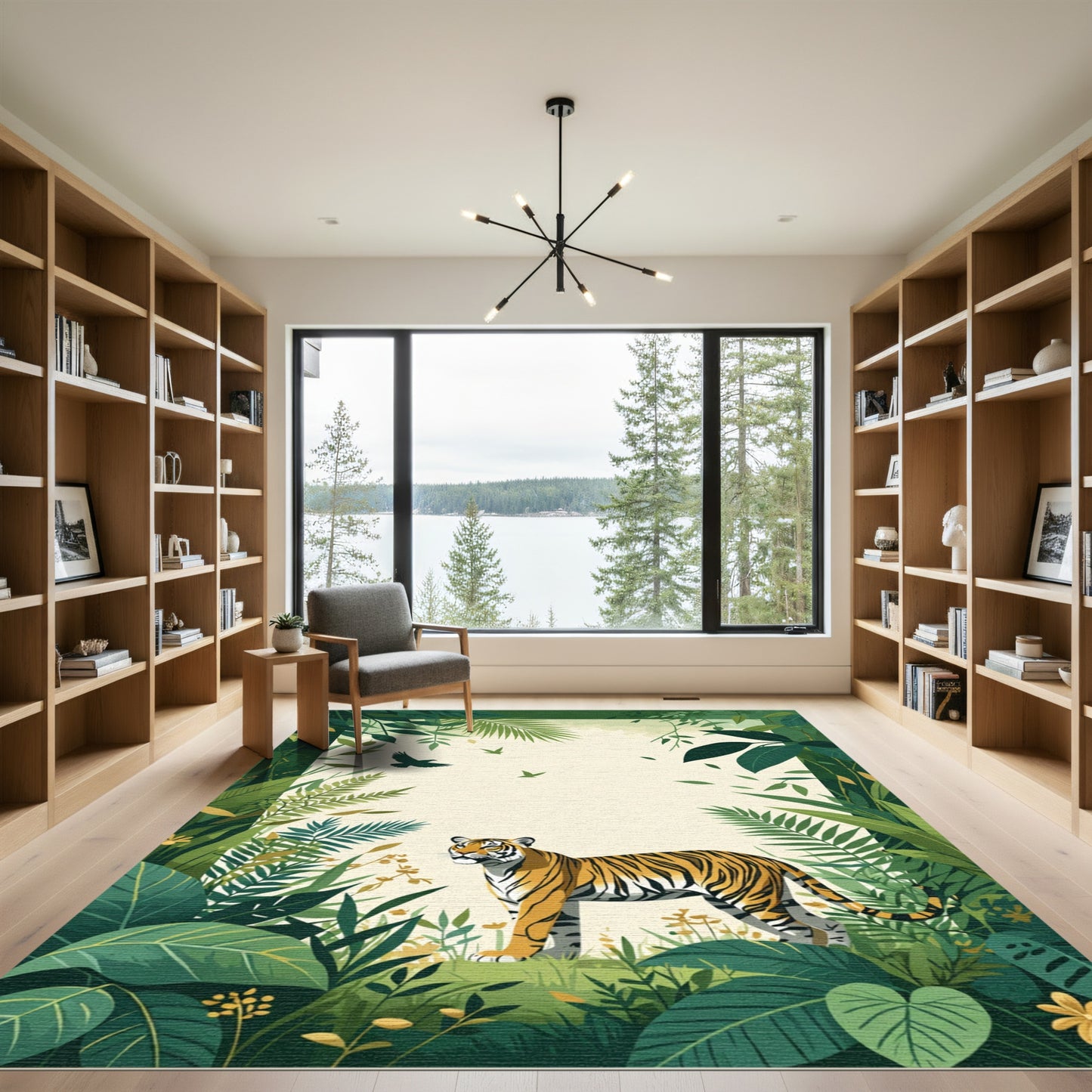Vibrant Tiger Jungle Lush Foliage Rug