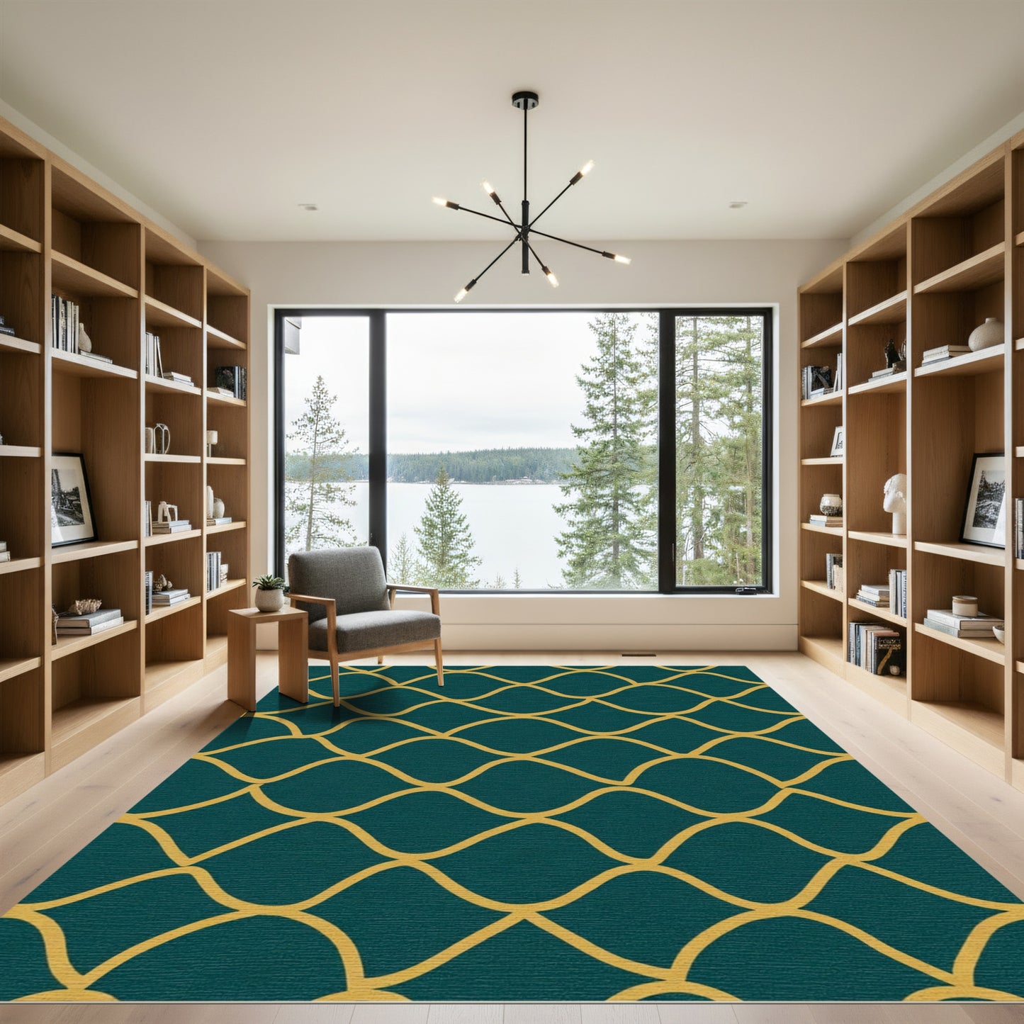Teal Yellow Interlocking Waves Rug