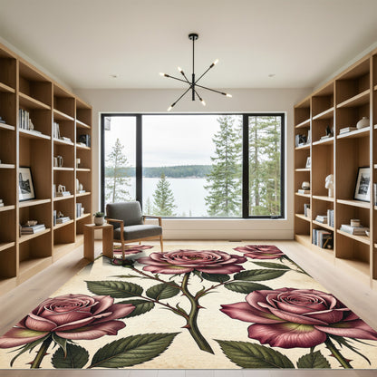 Vintage Mauve Botanical Rose Garden Rug