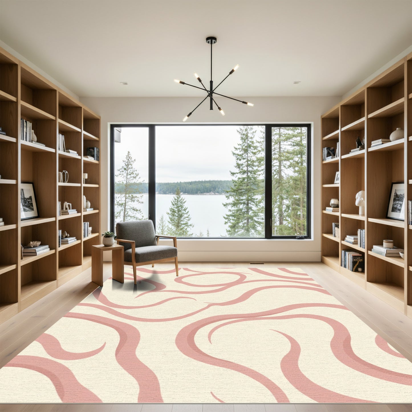 Cream Pink Swirl Abstract Rug