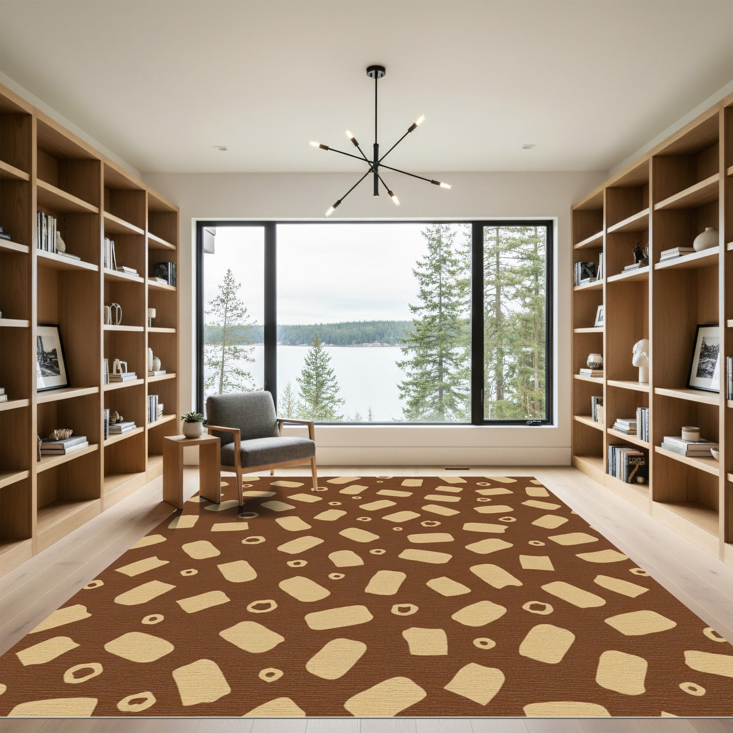Brown Beige Abstract Brushstroke Scatter Rug