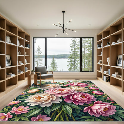 Blushing Peony Garden Floral Bouquet Rug