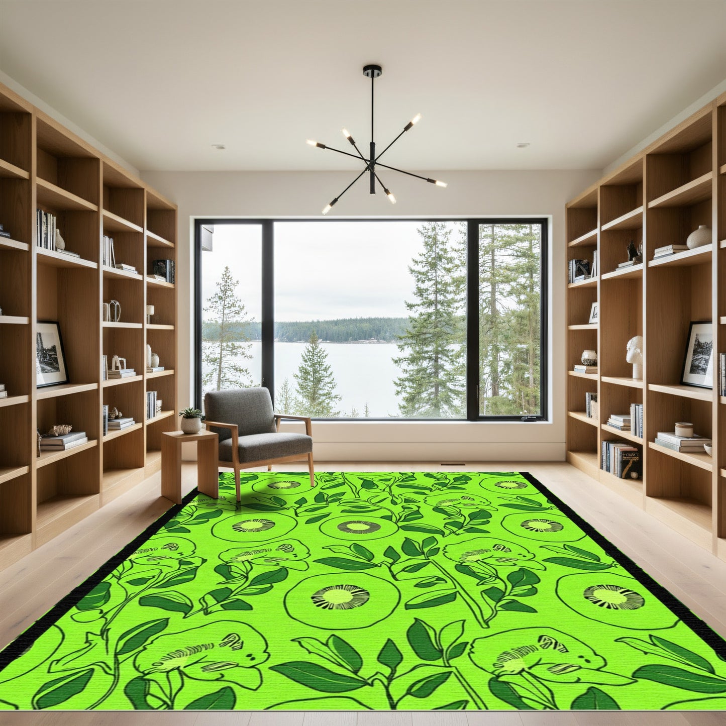 Vibrant Green Kiwi Botanical Collage Rug