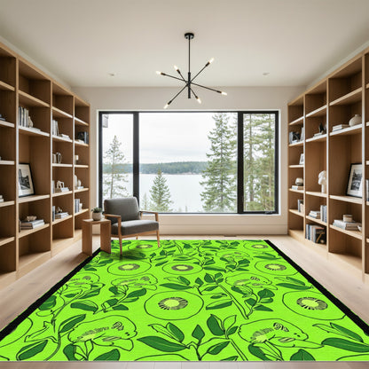 Vibrant Green Kiwi Botanical Collage Rug