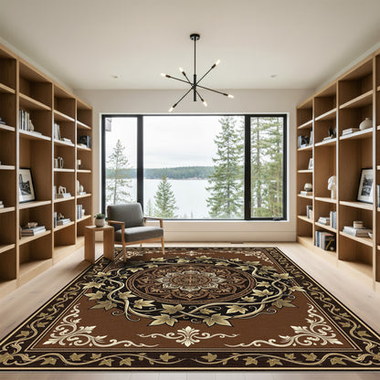 Earthy Brown Ivy Leaf Medallion Rug