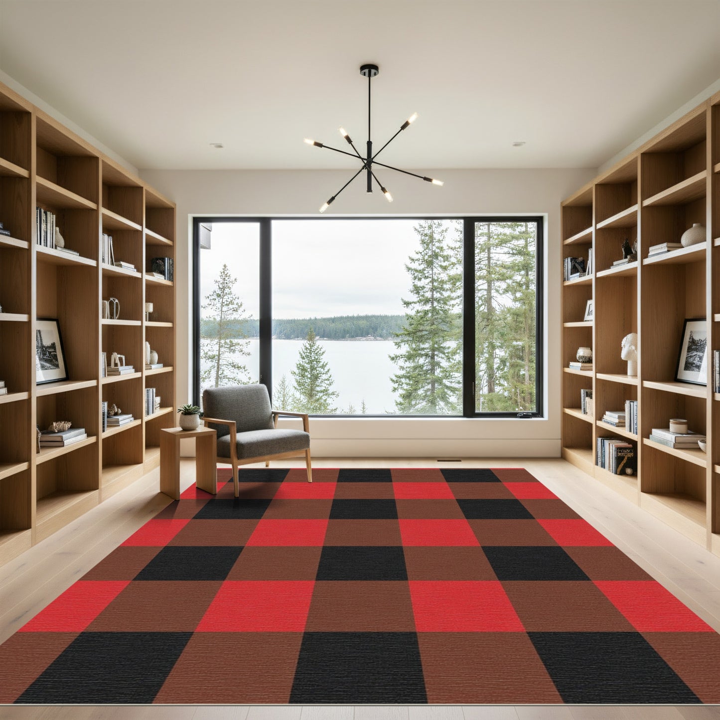Classic Red Black Buffalo Check Squares Rug