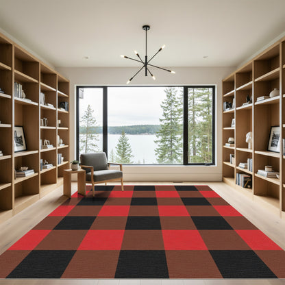 Classic Red Black Buffalo Check Squares Rug