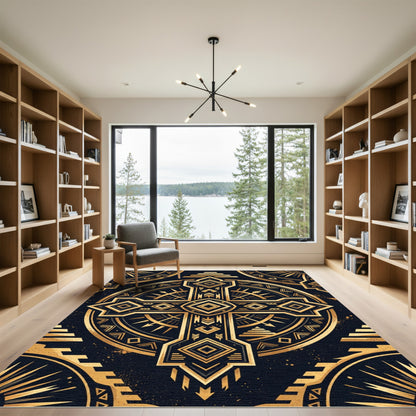 Golden Art Deco Geometric Cross Rug