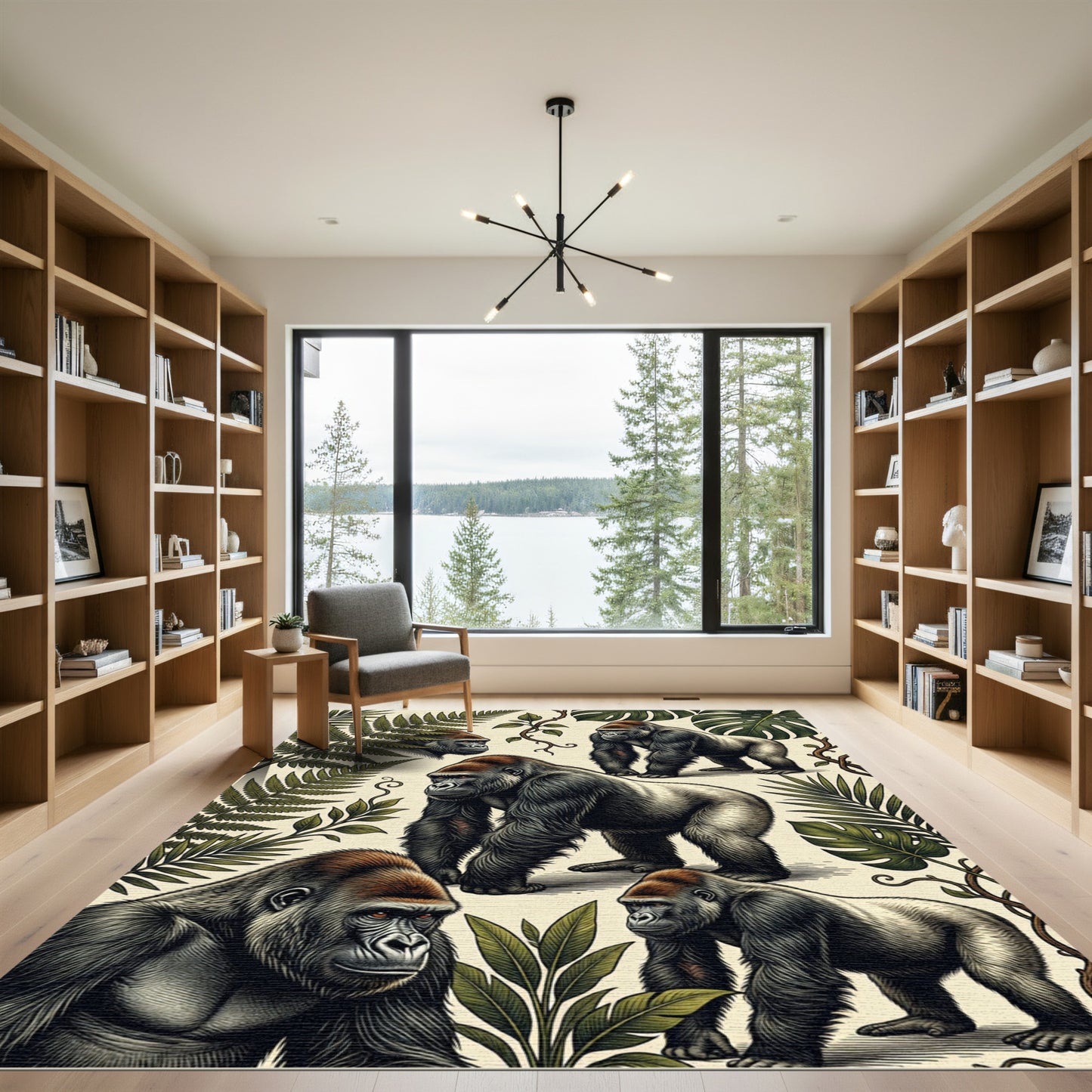 Botanical Jungle Silverback Gorilla Illustration Rug