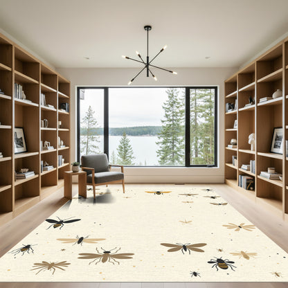 Cream Insect Whimsical Scatter Ground Rug