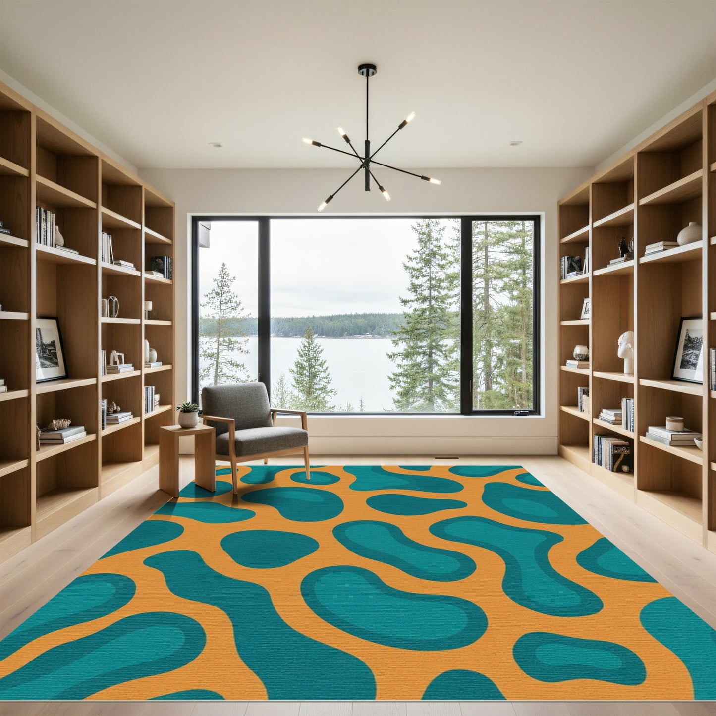 Organic Teal And Orange Amorphous Blobs Rug