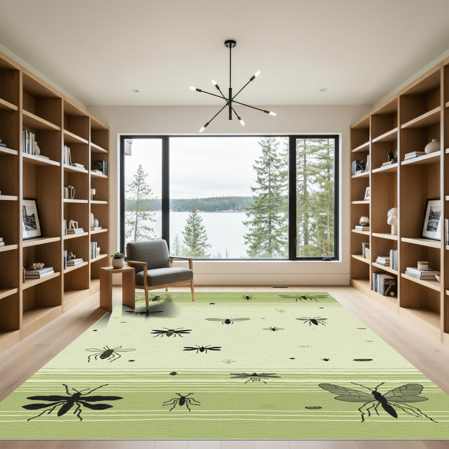 Whimsical Green Insect Flying Collage Rug