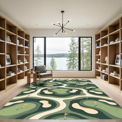 Abstract Forest Green Golf Course Layers Rug