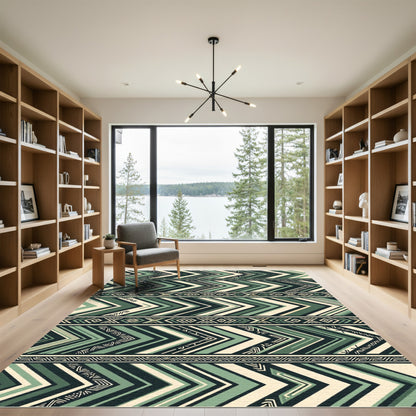 Geometric Sage Green Chevron Stripe Rug