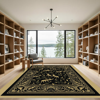 Golden Deer Forest Border Design Rug