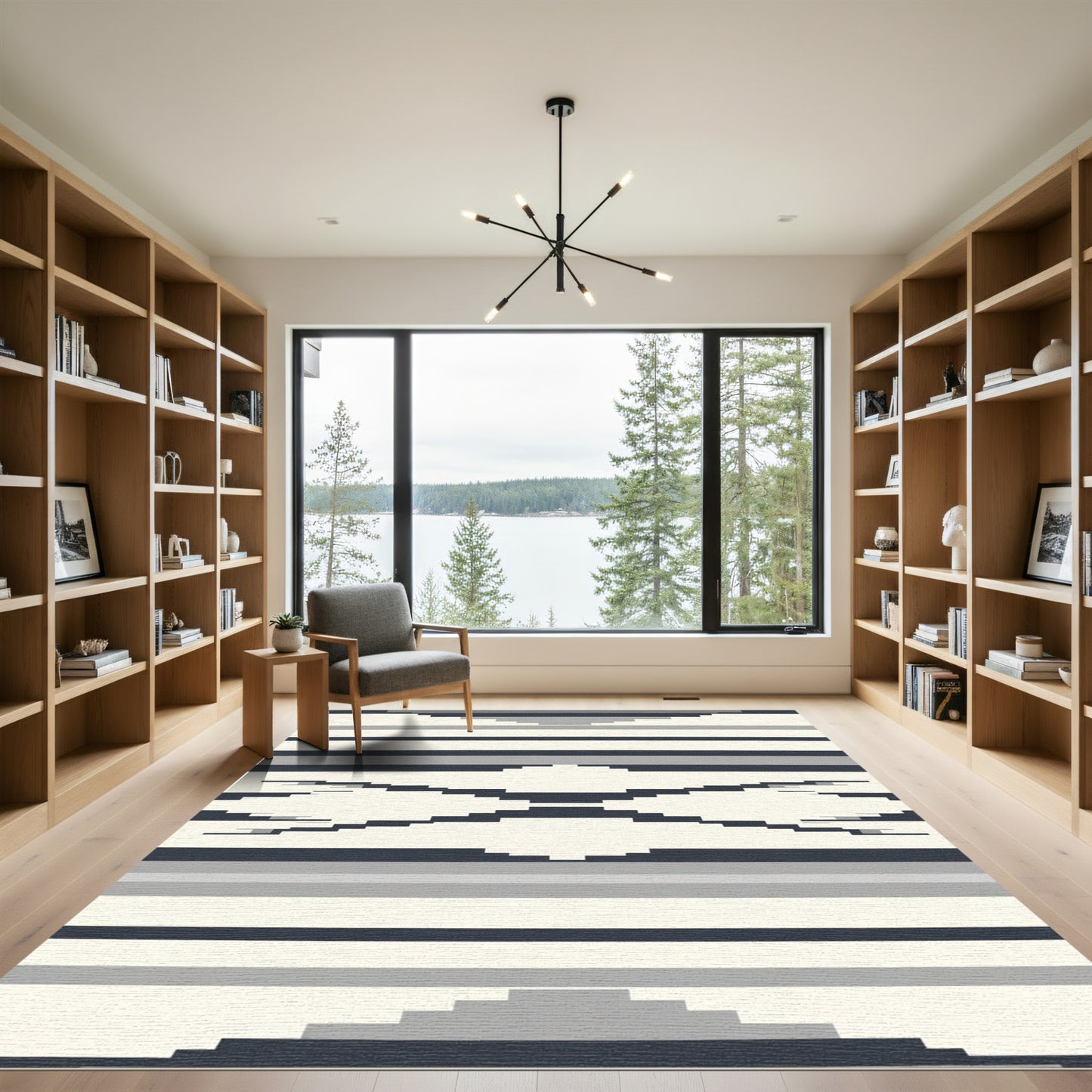 Monochromatic Terraced Chevron Stripes Rug
