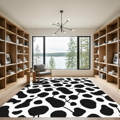 Black White Abstract Blob Connective Rug