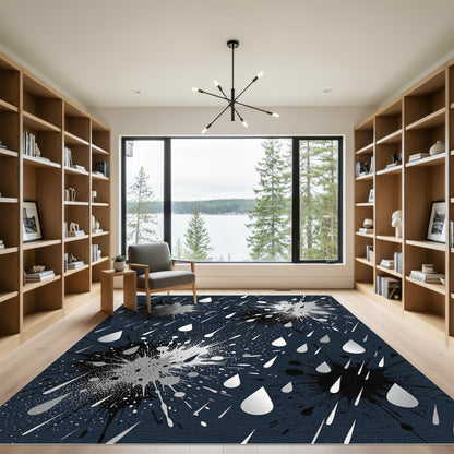 Silver Ink Splatter Abstract Rain Rug