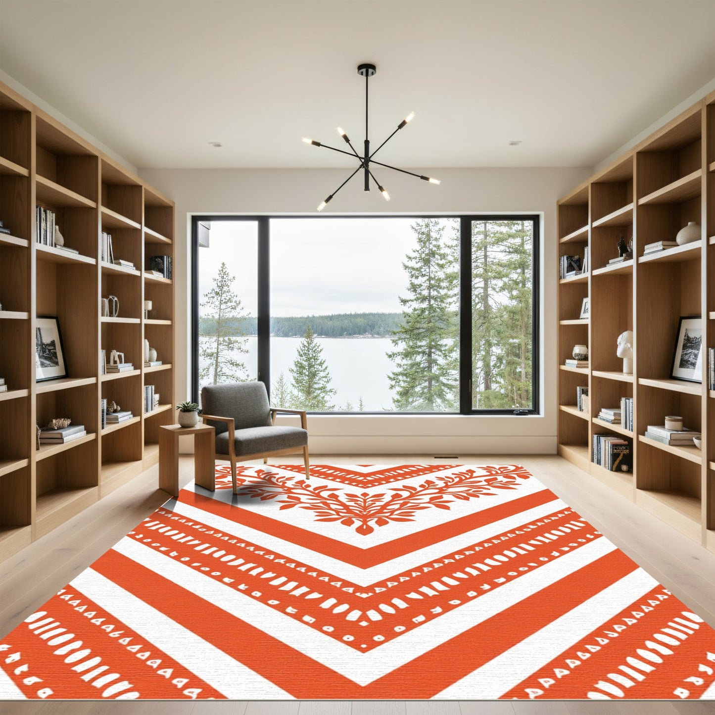 Orange White Branch Chevron Pattern Rug