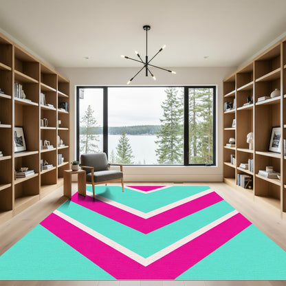 Bright Pink Teal Chevron Stripes Rug