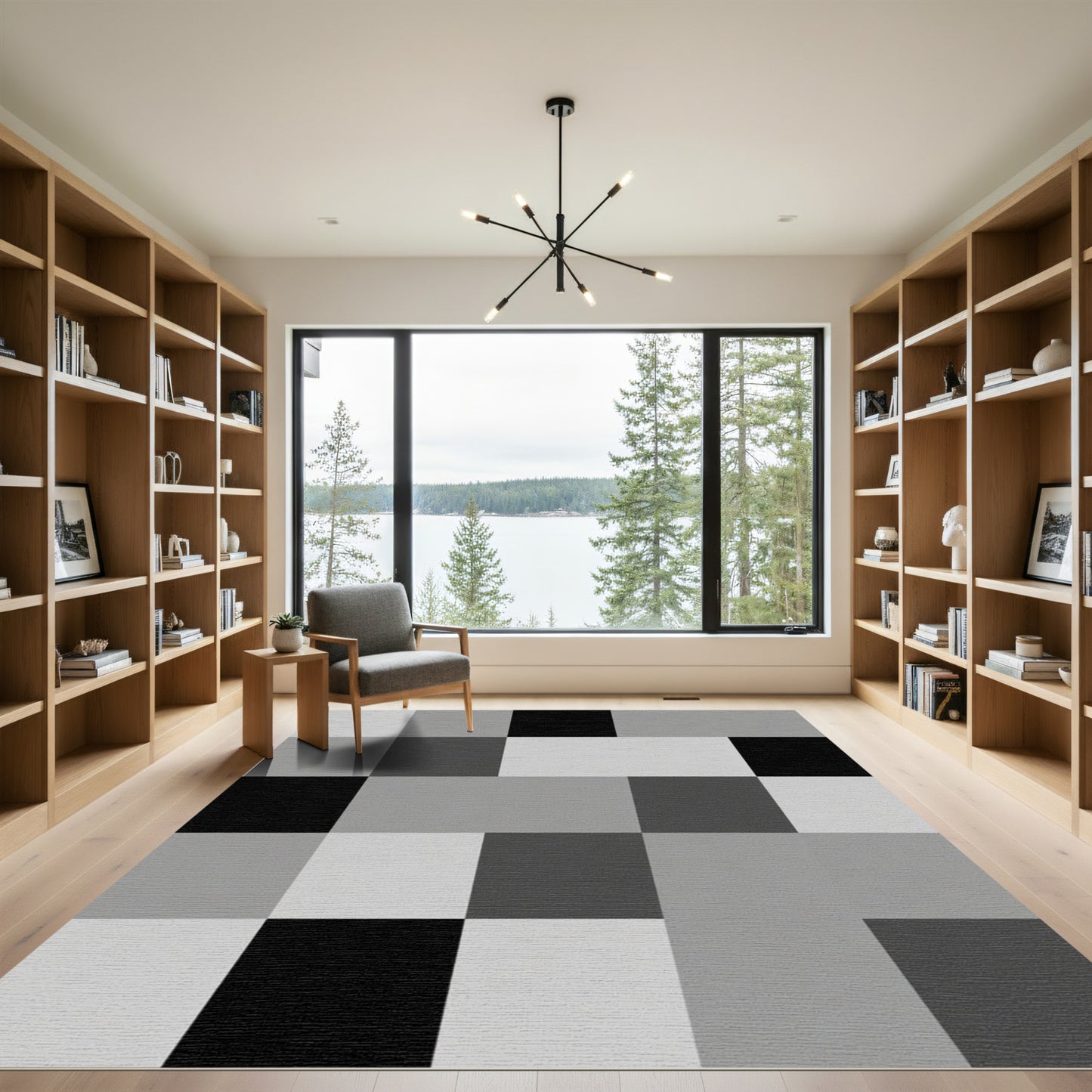 Monochromatic Checkerboard Square Arrangement Rug