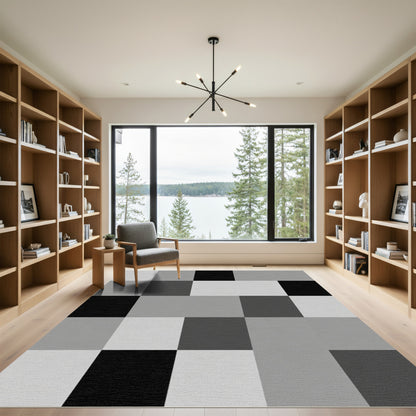 Monochromatic Checkerboard Square Arrangement Rug