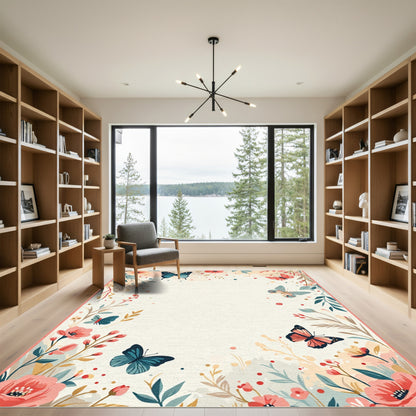 Whimsical Floral Butterfly Meadow Rug